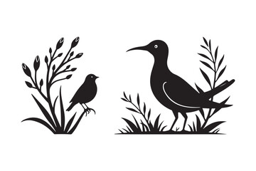 Tropical Bird Silhouettes with Floral Elements