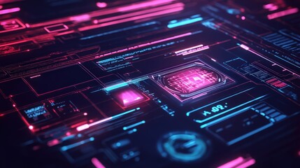 Obraz premium Futuristic Digital Interface with Glowing Pink and Blue Lines