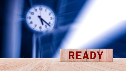 Ready concept, Ready word on wooden cubes, business concept, support, motivation and get ready concept. Copy space.