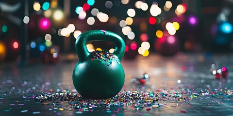 Green Kettlebell on Confetti: New Year Fitness Goals