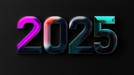 Colorful 2025 digital numbers design with a black background showcasing modern typography and vibrant gradients