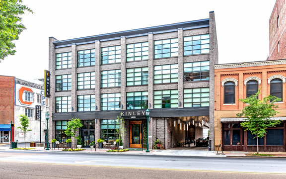CHATTANOOGA, TN, USA-8 MAY 2021: The Kinley Hotel, one of the Tribute Portfolio Hotels, sets on Market St.