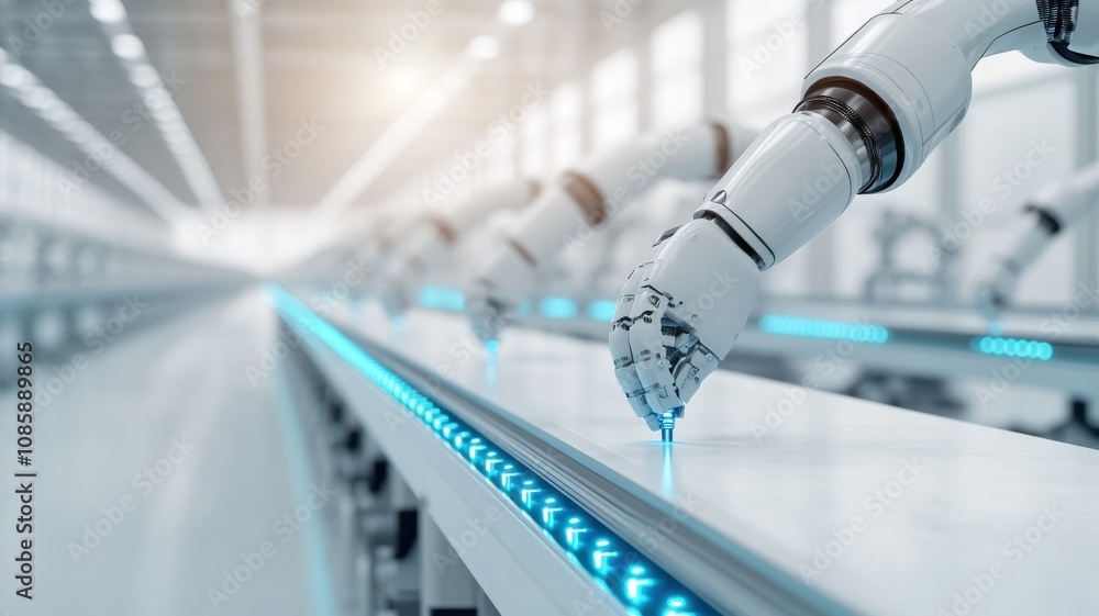 Poster robot arm in modern factory setting