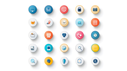 Colorful icons representing online analytics, security, and communication tools