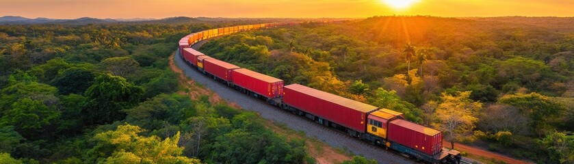 Fototapeta premium Scenic train journey through vibrant landscape.