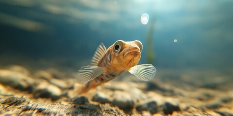A Dusky Gilde mudskipper swimming in a shallow tidal pool