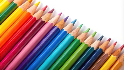 Fototapeta premium Colorful array of pencils with reflection on white background