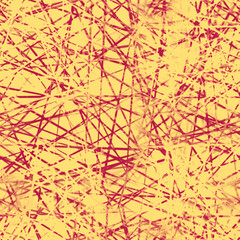 Vibrant abstract pattern. Dynamic, intersecting red lines on a soft yellow background. Chaotic  artistic composition, energic and modern aesthetic appeal. Illustration for textile, wallpaper