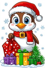 Adorable Christmas Penguin with Gifts