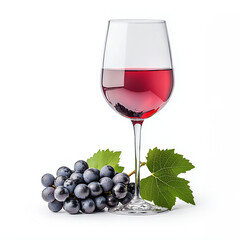 Glass of Red Wine with Grapes Isolated on White Background