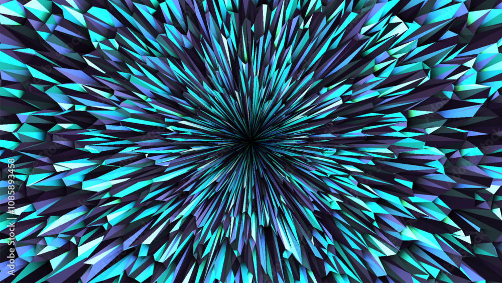 Poster abstract futuristic background with colored dynamic sharp triangles in blue teal purple tones. conce