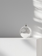 Festive snowflake ornament minimalist display holiday decor bright space serenity