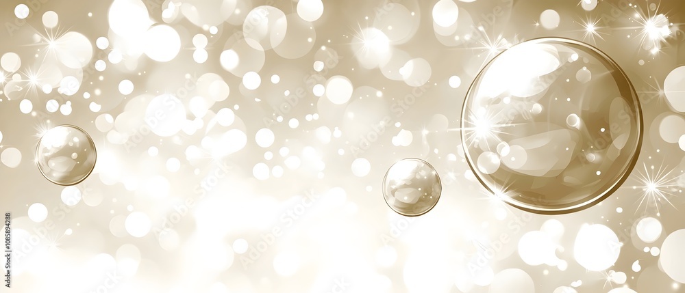 Poster a serene composition featuring shimmering golden bubbles floating gently against a soft, blurred bac