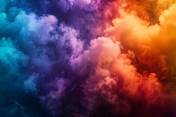 Vivid smokey clouds in a rainbow spectrum blend seamlessly, creating a dynamic and vibrant background banner with bold colors that pop. Captured in stunning detail.
