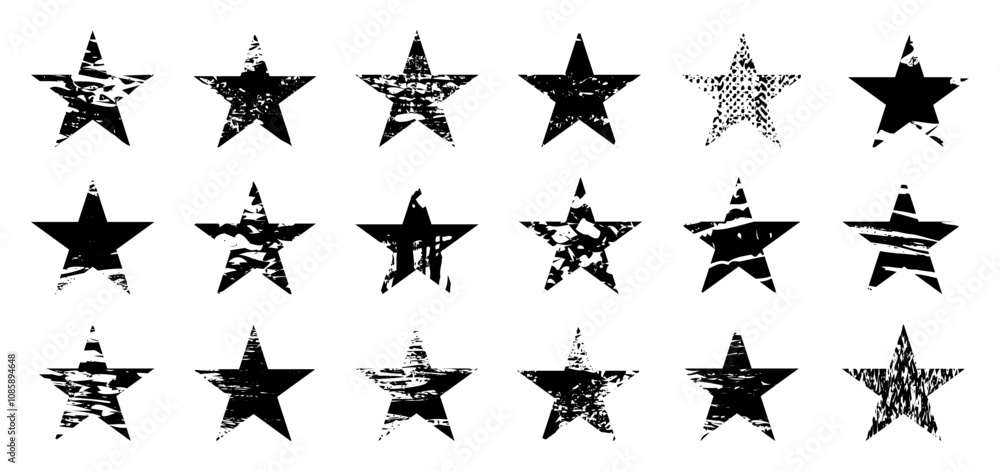 Wall mural grunge star set, watercolor brush stroke star set isolated, line of paint, smear