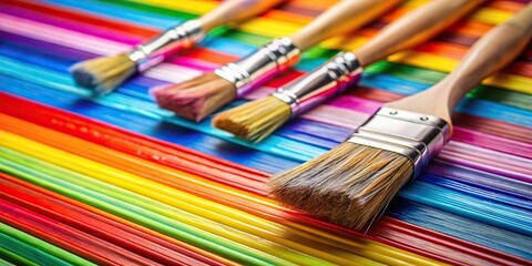 Colorful background with paintbrushes and colorful stripes of color symbolizing creativity in art Macro