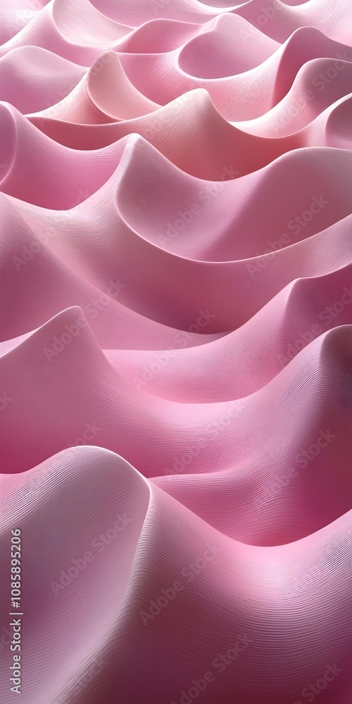 Poster An abstract close-up of soft, undulating pink waves, creating a serene and soothing atmosphere with gentle curves and a smooth texture.