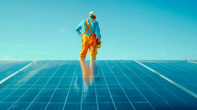 Energ&iacute;a Solar: Trabajo sostenible con paneles bajo un cielo despejado