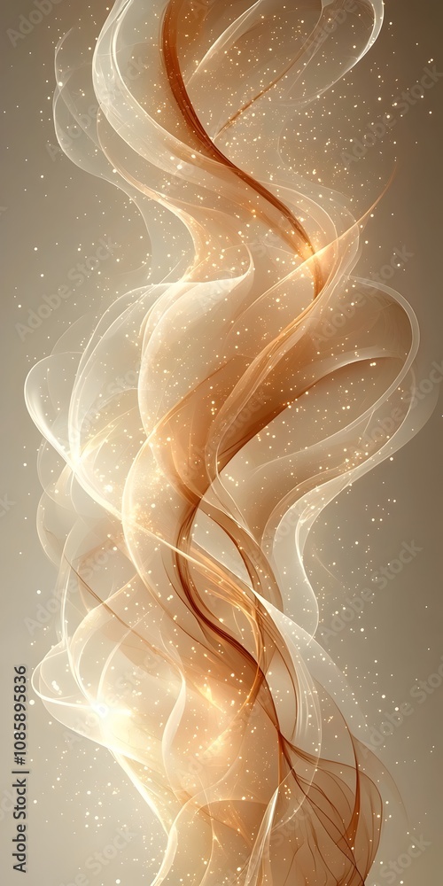 Poster an elegant swirl of translucent light in warm gold and cream tones, creating a fluid and ethereal at