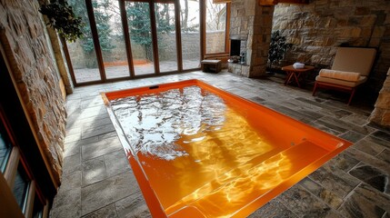 Relaxing evening swim modern home indoor pool design cozy environment serene view wellness concept for homeowners
