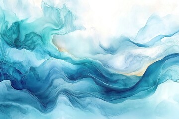 Obraz premium Abstract blue ocean waves in watercolor style.