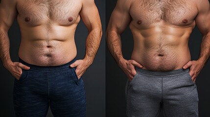 Naklejka premium Body transformation journey gym fitness progress indoor front view motivation and health benefits