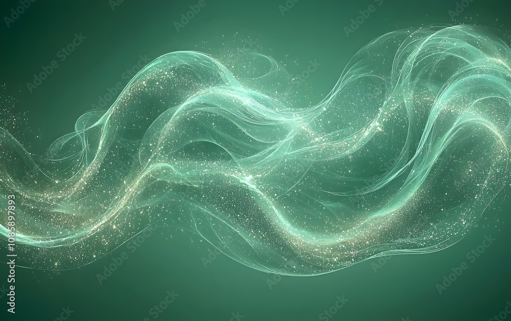 Aufkleber abstract wavy lines with sparkling particles, creating a serene and ethereal atmosphere in shades of