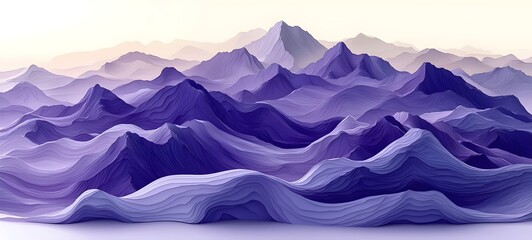 A stunning abstract landscape featuring undulating purple mountains, showcasing layers and textures that evoke a sense of serenity and depth in a soothing color palette.
