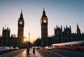 Obraz premium British union jack flag and Big Ben Clock Tower and Parliament house at city of Westminster in the background