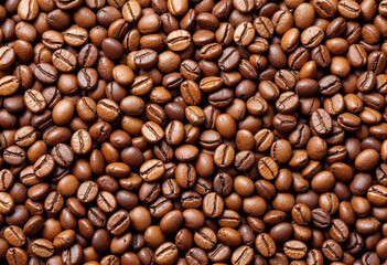 Fototapeta premium Rich aromatic texture of freshly roasted coffee beans up close