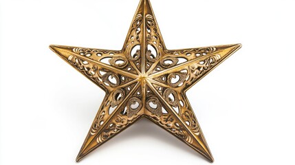 Fototapeta premium A Christmas star, tree topper, sleek modern design, metallic gold texture, isolated on white background 