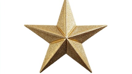 Fototapeta premium A Christmas star, tree topper, sleek modern design, metallic gold texture, isolated on white background 