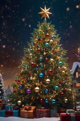 Obraz premium Gorgeous Christmas tree glowing with holiday spirit and elegance.