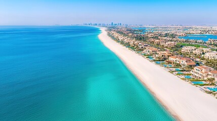 Luxurious aerial view of palm jumeirah beach dubai gigapixel scale tropical paradise scenic landscape