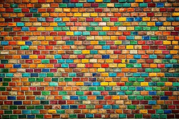 colorful brick wall pattern background with wide-angle view