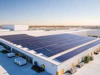 Solar panels on a commercial building rooftop.