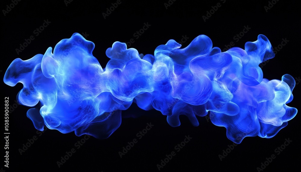 Poster glowing blue plasma on black background: abstract fusion in 3d rendering. mesmerizing display of lum