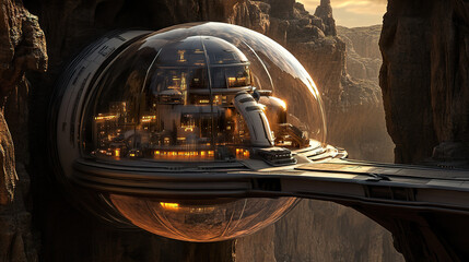 Futuristic Dome City in Rocky Canyon