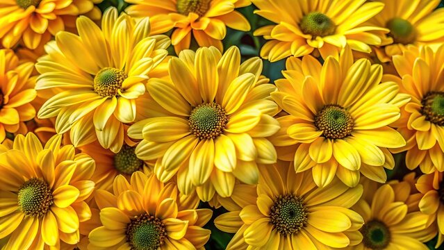 Colorful bunch of yellow coppery daises shining in daytime High Angle