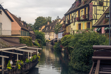 Traditional half-timbered houses along the river Lauch in the 'Little Venice' of Colmar, France