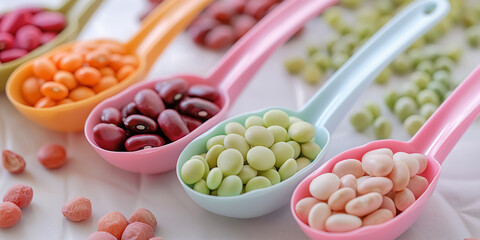Colorful Variety of Beans in Measuring Spoons for Healthy Cooking