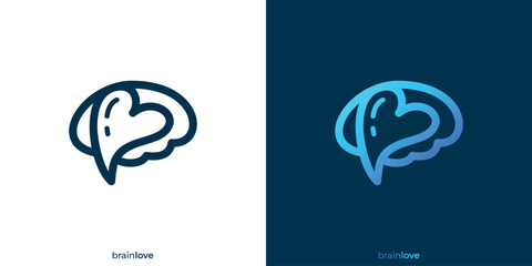 Simple Brain Love Logo Design. Brain Heal Psychology Therapy Logo, Icon, Symbol, Vector, Design Inspiration.