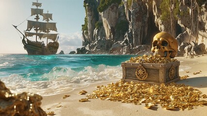 pirate ship on the beach