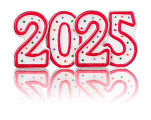 Red number 2025 with reflection