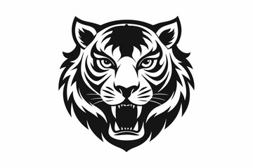Tiger Head Silhouette Vector Illustration, tiger head logo in black silhouette style for graphic design