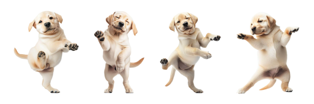 Cute puppy dancing labrador isolated on transparent background