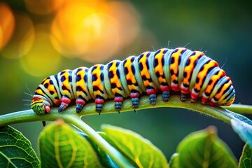 Colorful caterpillar basking in the afternoon sun from high angle view