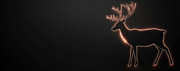 Silhouette of a lone reindeer with elegant antlers on a charcoal background, with a metallic rose gold glow along the edges, highlighting the minimalist design