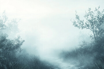 Foggy Path Through A Mystical Winter Forest