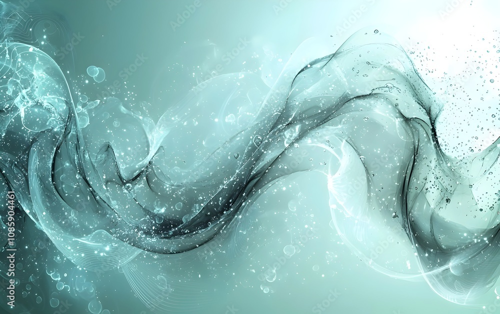 Poster an abstract swirl of water and smoke in soothing shades of teal and gray, creating a tranquil and dy